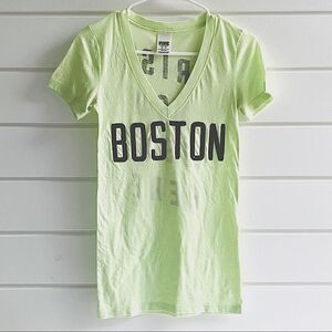 Victoria’s Secret PINK Yellow V-Neck Short Sleeve Boston Irish Sequins Bling Tee